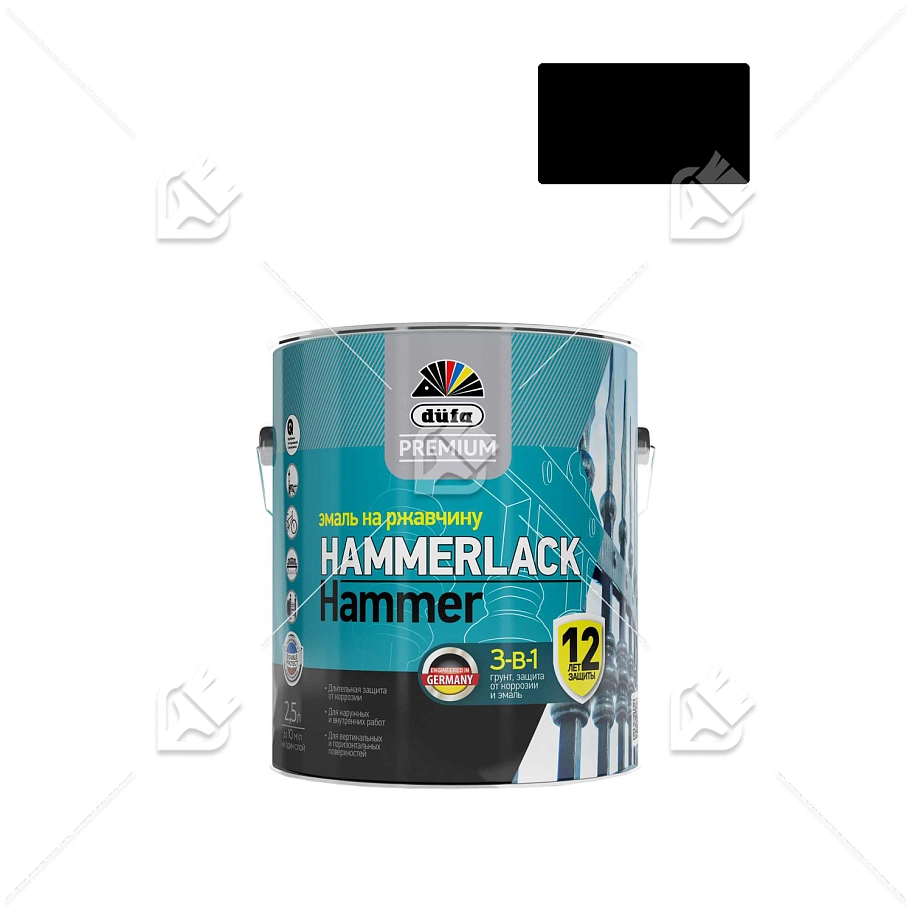 Эмаль на ржавчину Dufa Premium Hammerlack 3-в-1 молотковая черная 2,5 л.