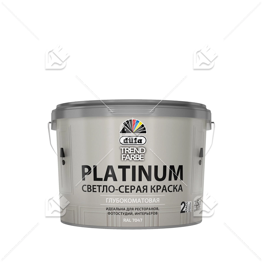 Краска для стен и потолков водно-дисперсионная Dufa Trend Farbe Platinum глубокоматовая светло-cерая 2,5л