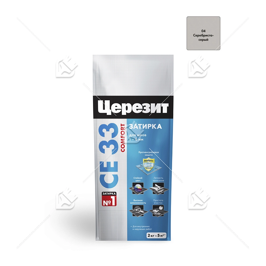 Затирка для узких швов до 6 мм Церезит СЕ 33 Comfort 04 серебристо-серая 2 кг