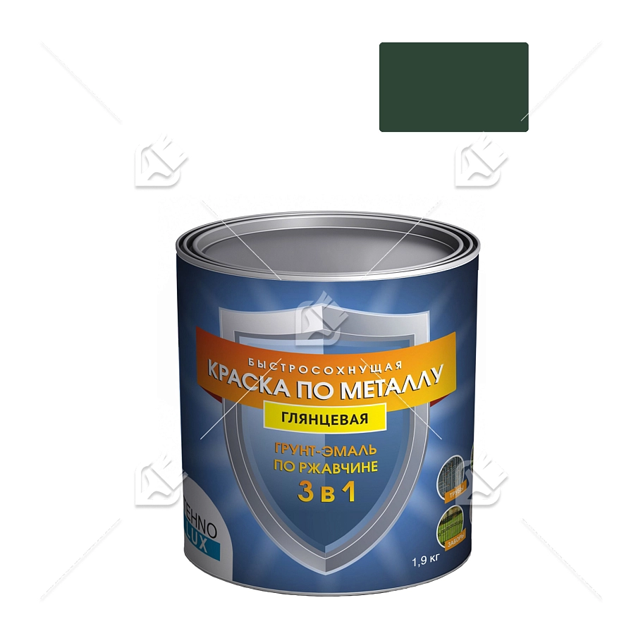 Грунт-эмаль 3 в 1 Технолюкс гладкая зеленая RAL 6005 1,9 кг