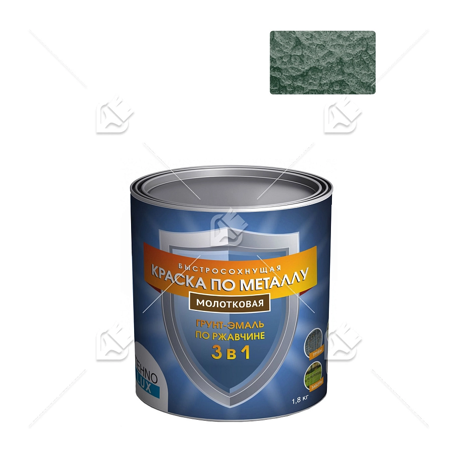 Грунт-эмаль 3 в 1 Технолюкс молотковая зеленая 1,8 кг
