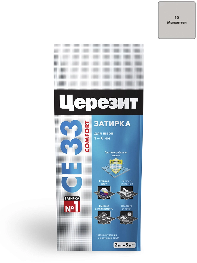 Затирка для узких швов до 6 мм Церезит СЕ 33 Comfort 10 манхет 2 кг
