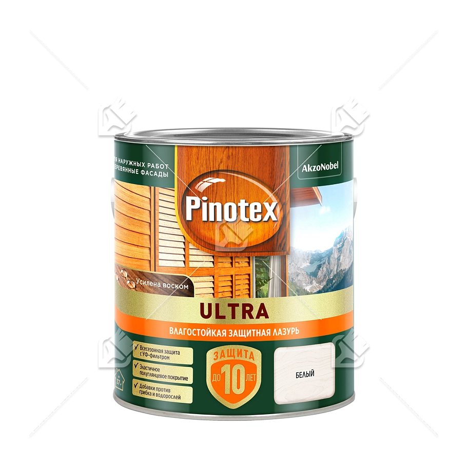 Пропитка декоративная для защиты древесины Pinotex Ultra AWB полуглянцевая белый 2,5 л