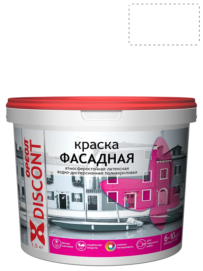 Краска фасадная атмосферостойкая водно-дисперсионная полиакриловая Ореол Discont матовая белая 1,5 кг