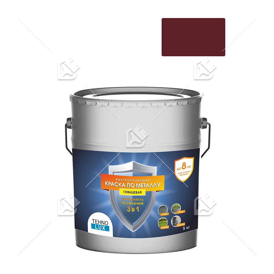 Грунт-эмаль 3 в 1 Технолюкс гладкая вишнево-красная RAL 3005 5 кг