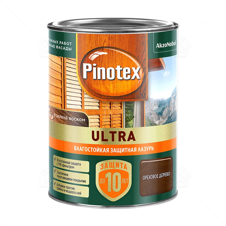 Пропитка декоративная для защиты древесины Pinotex Ultra AWB полуглянцевая орех 0,9 л