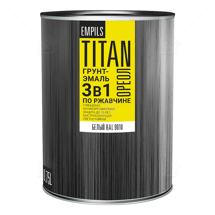 Грунт-эмаль для металлических поверхностей 3 в 1 Ореол Титан гладкая белый RAL 9010 0,75 л