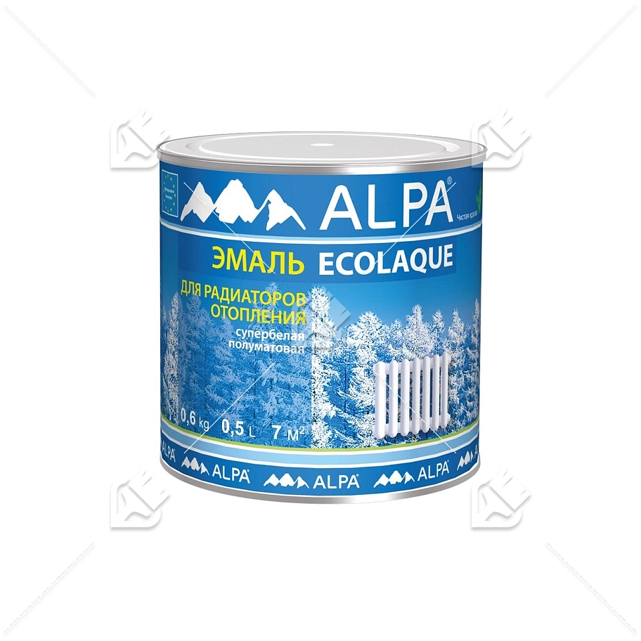 Эмаль для радиаторов Alpa Ecolaque полуматовая белая 0,5 л.