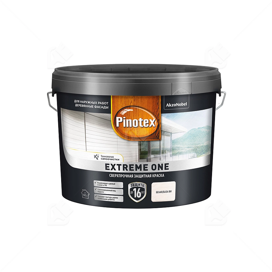 Краска для деревянных фасадов акриловая Pinotex Extreme One база BW полуматовая 9 л.